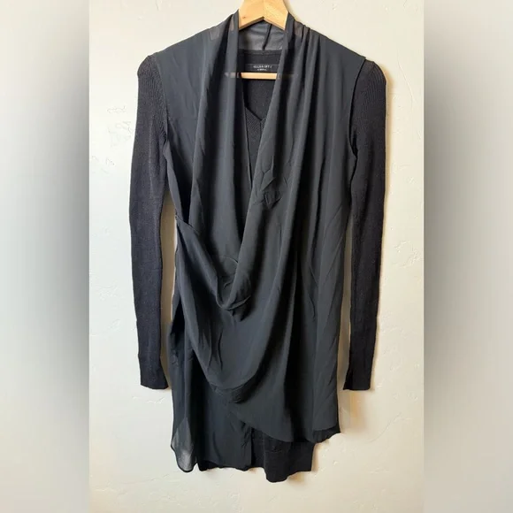 All Saints Drina V-Neck Merino Wool Long Sweater Mini Dress XS - Picture 5 of 10